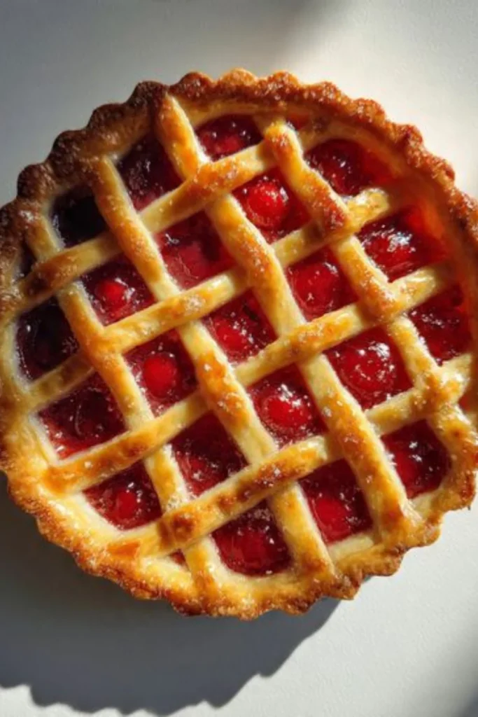 Amalfi Tart with lemon custard and sour cherries on a plate