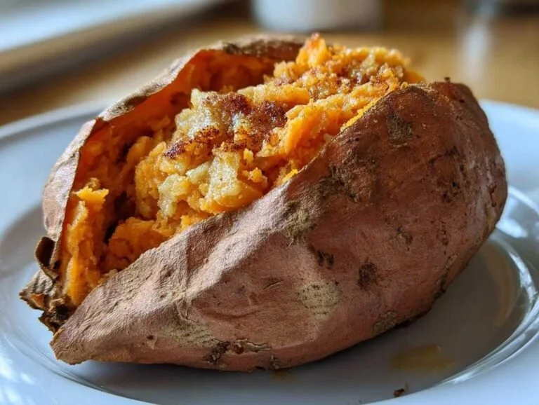 Deliciously baked sweet potatoes served with toppings on a plate.