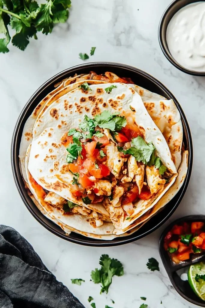 Delicious Chicken Quesadilla filled with cheese and grilled chicken