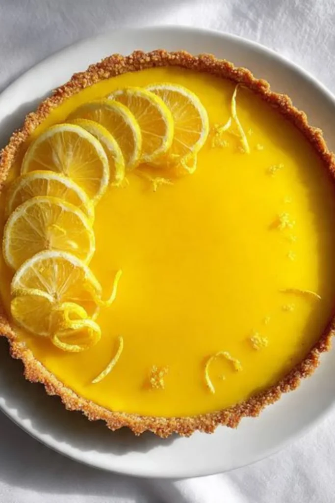 Lemon Tart with Olive Oil Shortcrust Pastry on a decorative plate