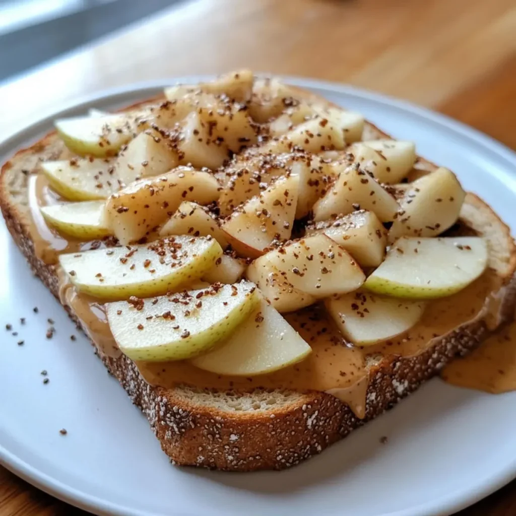 Delicious Peanut Butter Apple Toast topped with fresh apple slices