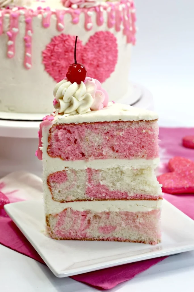 Delicious and beautifully decorated Valentine's Day Cake with heart designs.