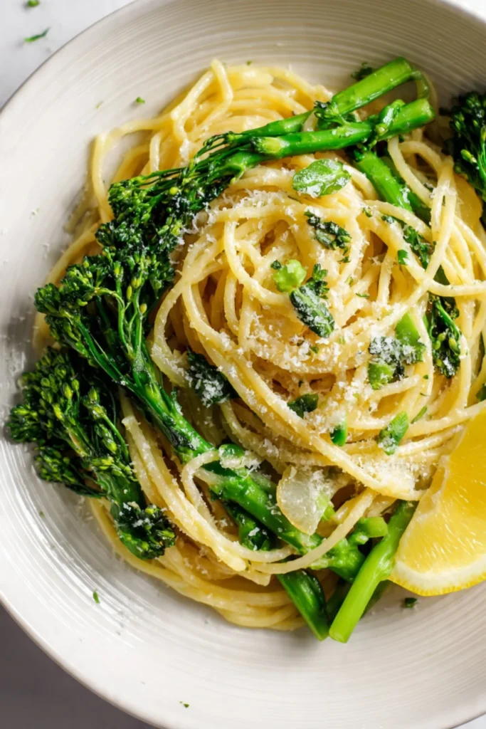 Delicious 15-minute lemony broccolini pasta dish ready to serve