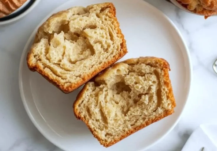 Freshly baked almond flour muffins on a wooden table.