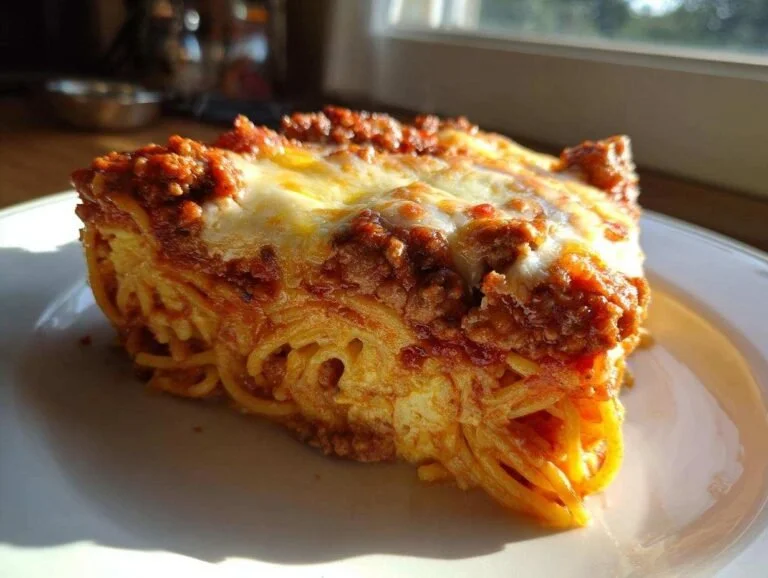 Delicious 6-layer spaghetti pie, a tasty twist on classic pasta dishes.