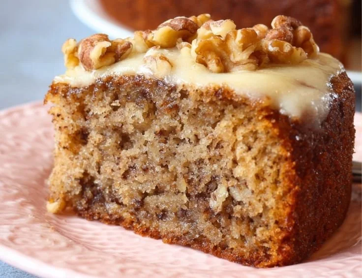 Deliciously moist Banana Walnut Cake with walnuts for an added crunch