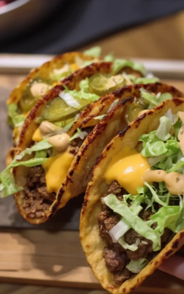 Big Mac Tacos showing layers of beef, cheese, and special sauce in a taco shell