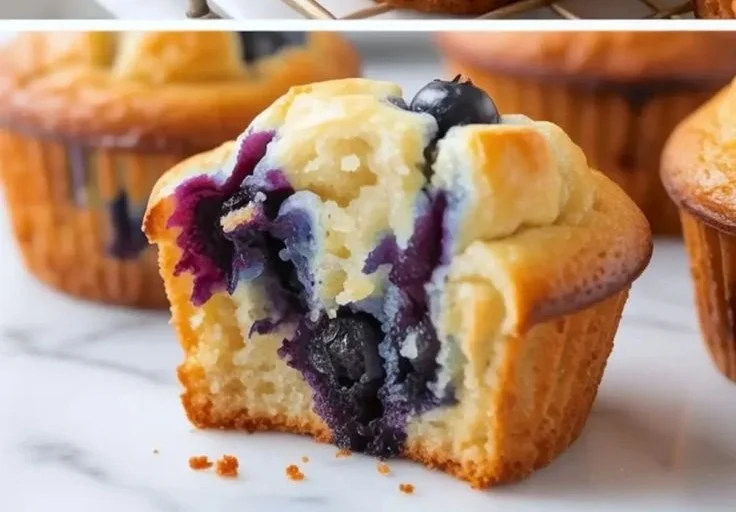 Delicious homemade blueberry muffins with sour cream on a wooden table