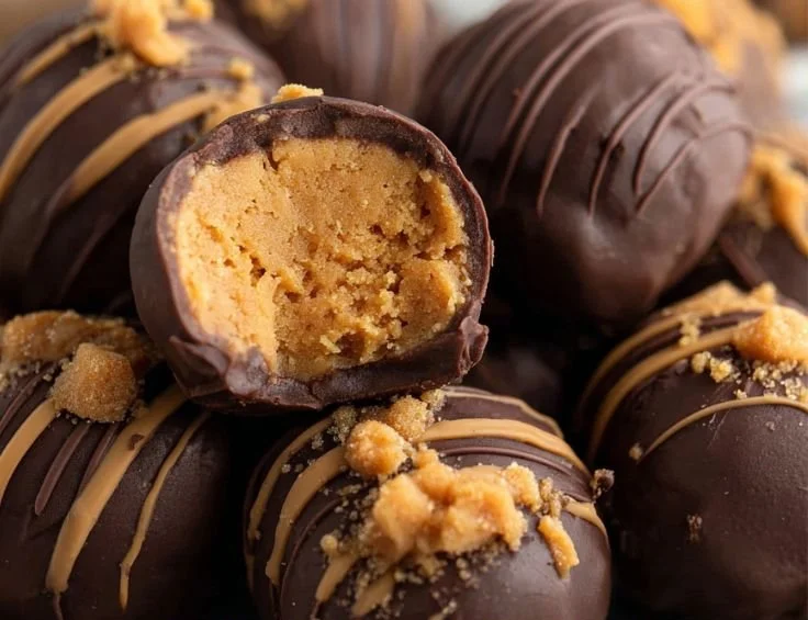 Homemade Butterfinger Balls coated in chocolate, a delicious dessert treat.
