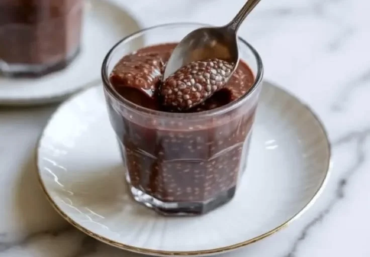 Delicious Chocolate Chia Pudding garnished with fresh berries