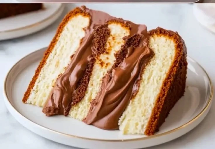 Slice of Chocolate Nutella Cake with rich Nutella filling