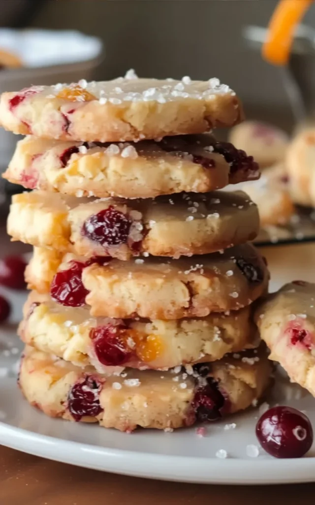 Cranberry Orange Shortbread Cookies on a festive plate