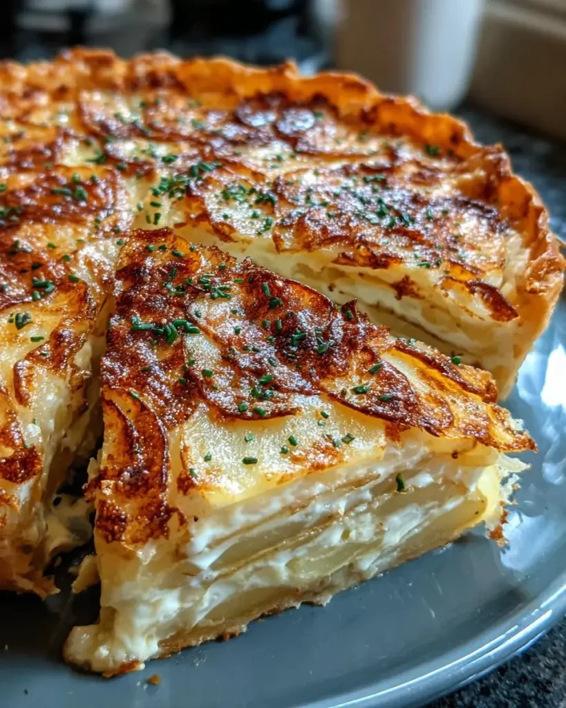 Creamy cheese and potato pie served on a plate
