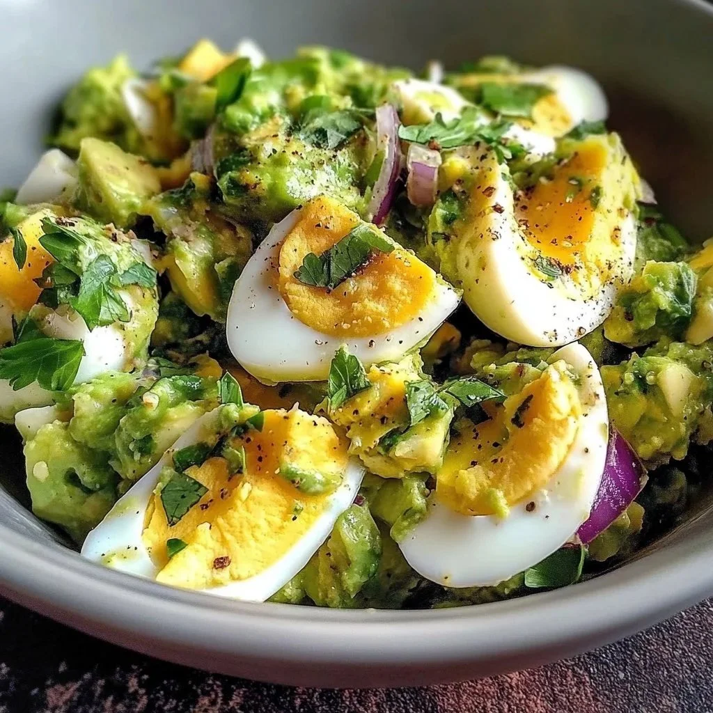 Delicious Egg Avocado Salad served in a bowl with fresh ingredients.