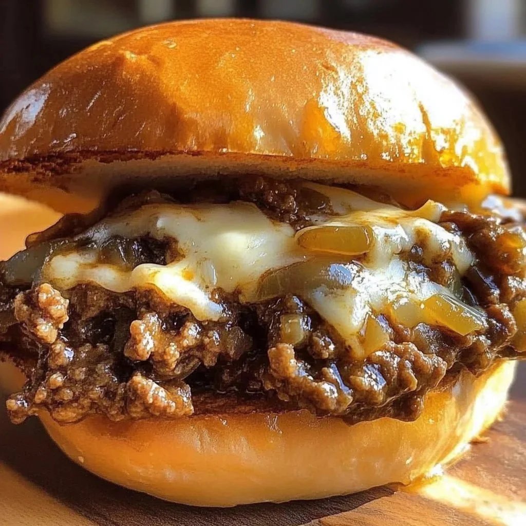 Delicious French Onion Beef Sloppy Joes served on a bun