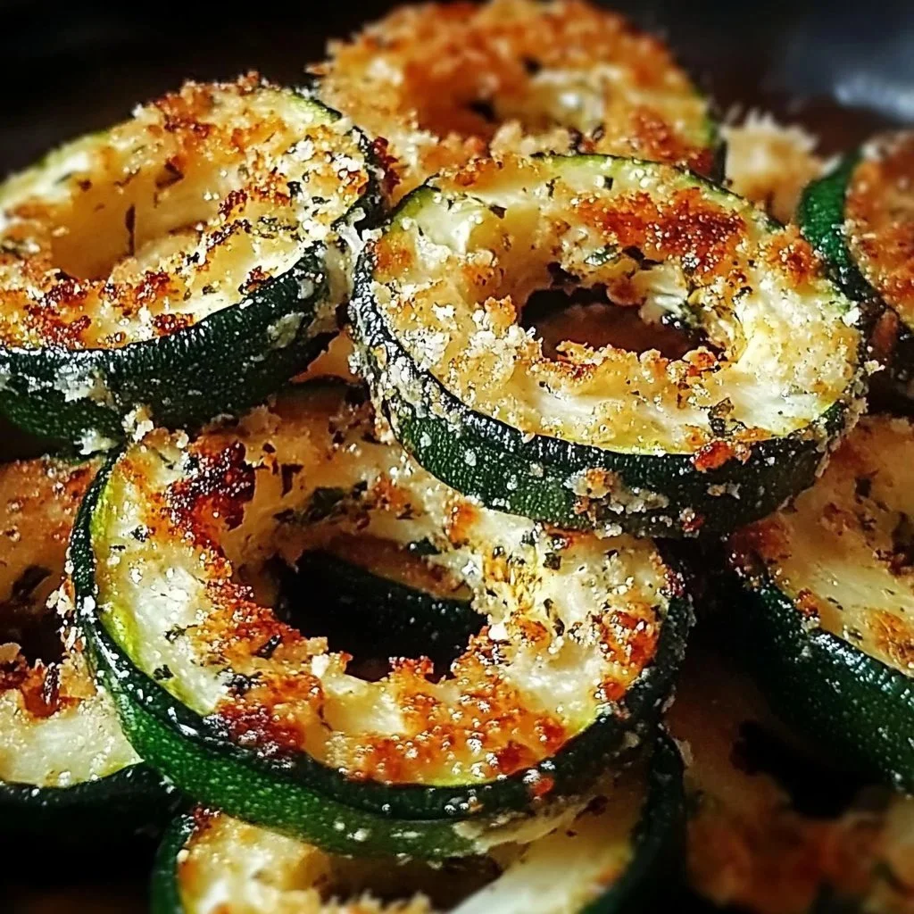 Crispy Parmesan Zucchini Rings on a plate garnished with herbs