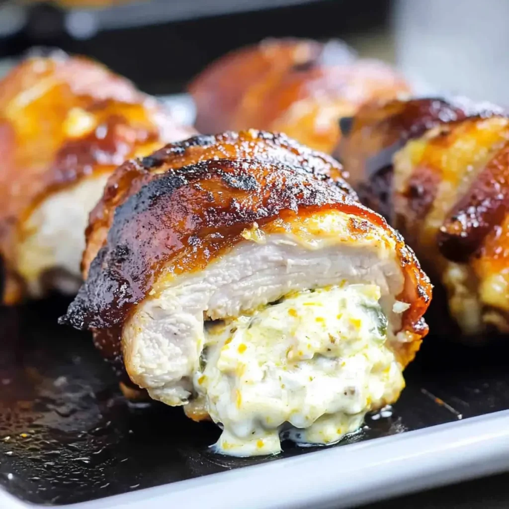 Jalapeño stuffed chicken bombs served on a plate with garnishes