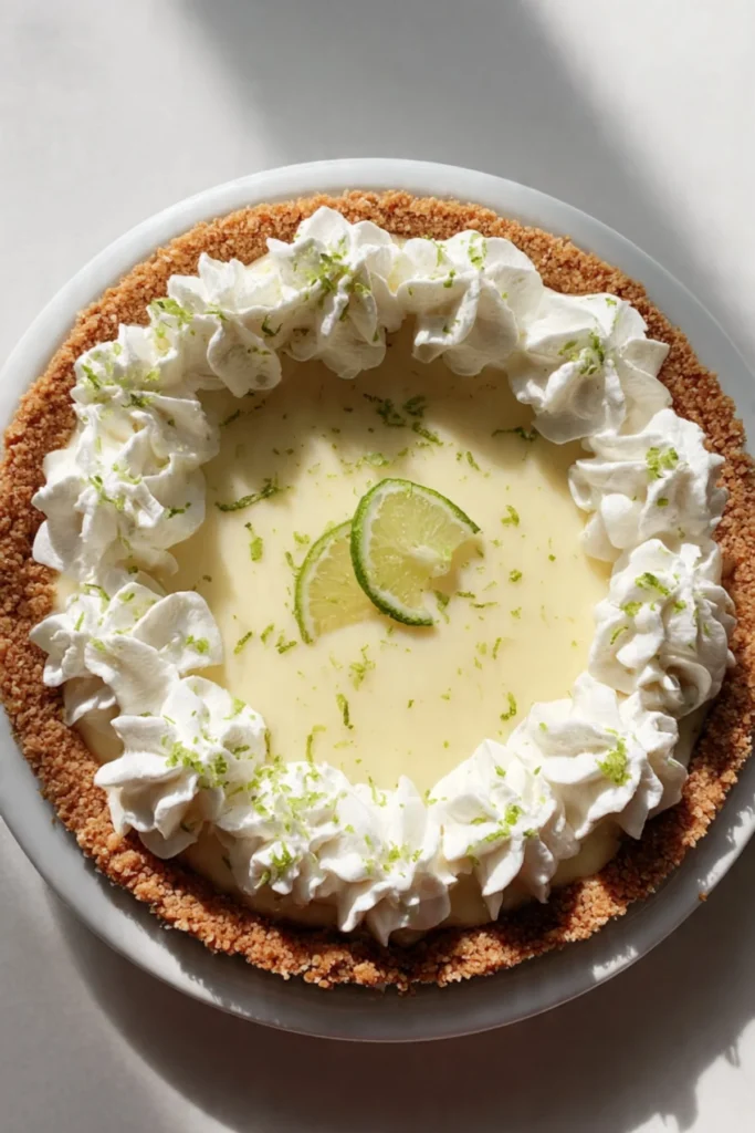 Delicious homemade Key Lime Pie with a creamy lime filling and graham cracker crust