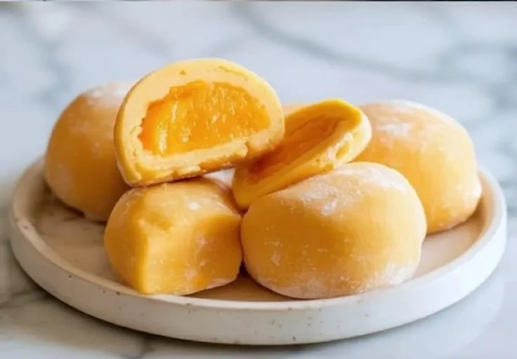 Delicious Mango Mochi dessert, a sweet and chewy Japanese rice cake treat.