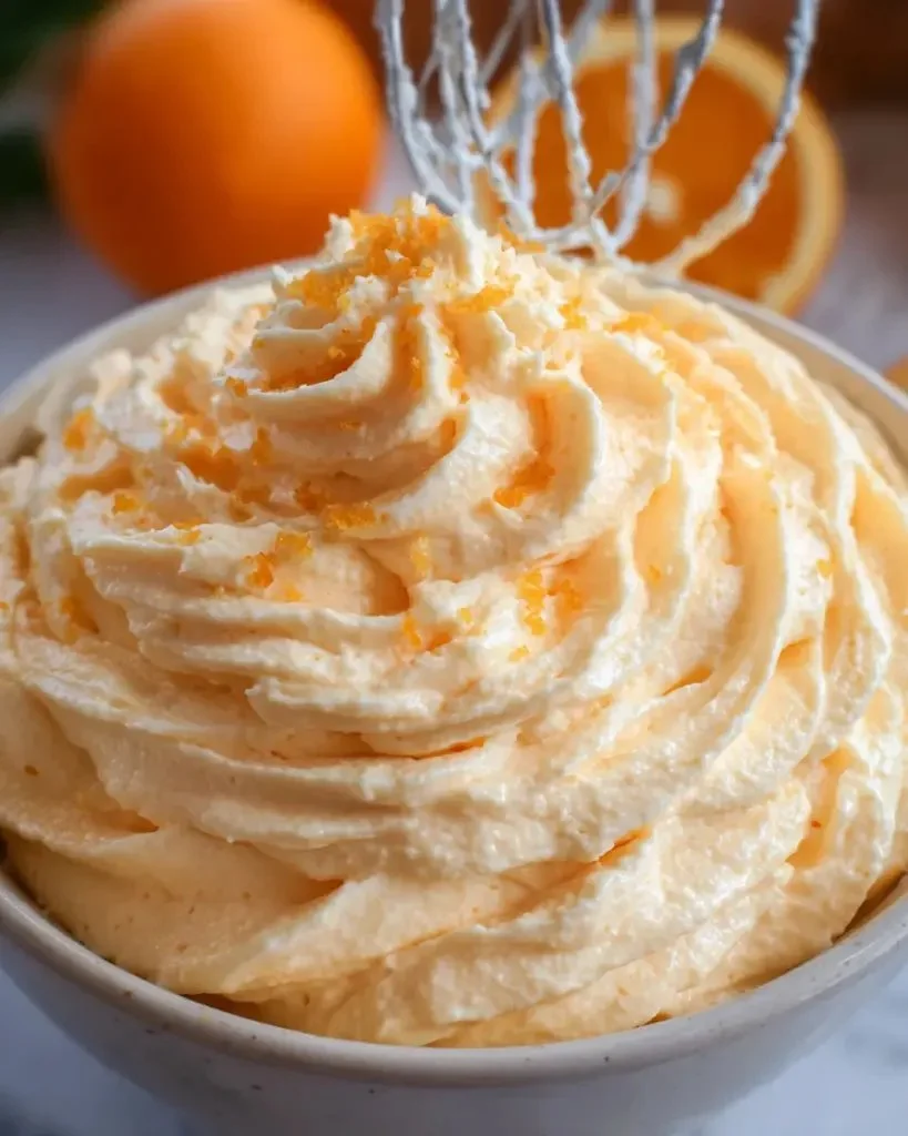 Delicious Orange Creamsicle Buttercream Frosting in a decorative piping bag.