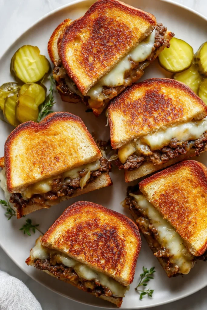 Delicious patty melt toasties with beef, cheese, and toasted bread