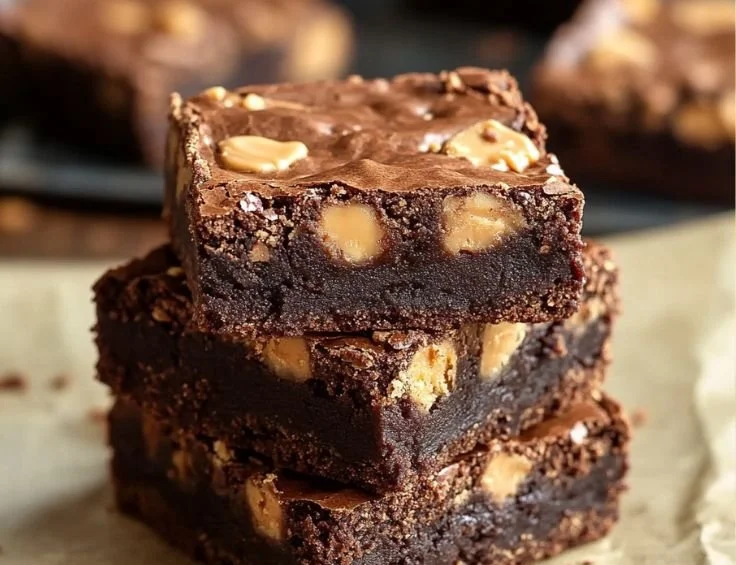 Delicious peanut butter brownies topped with creamy peanut butter swirls