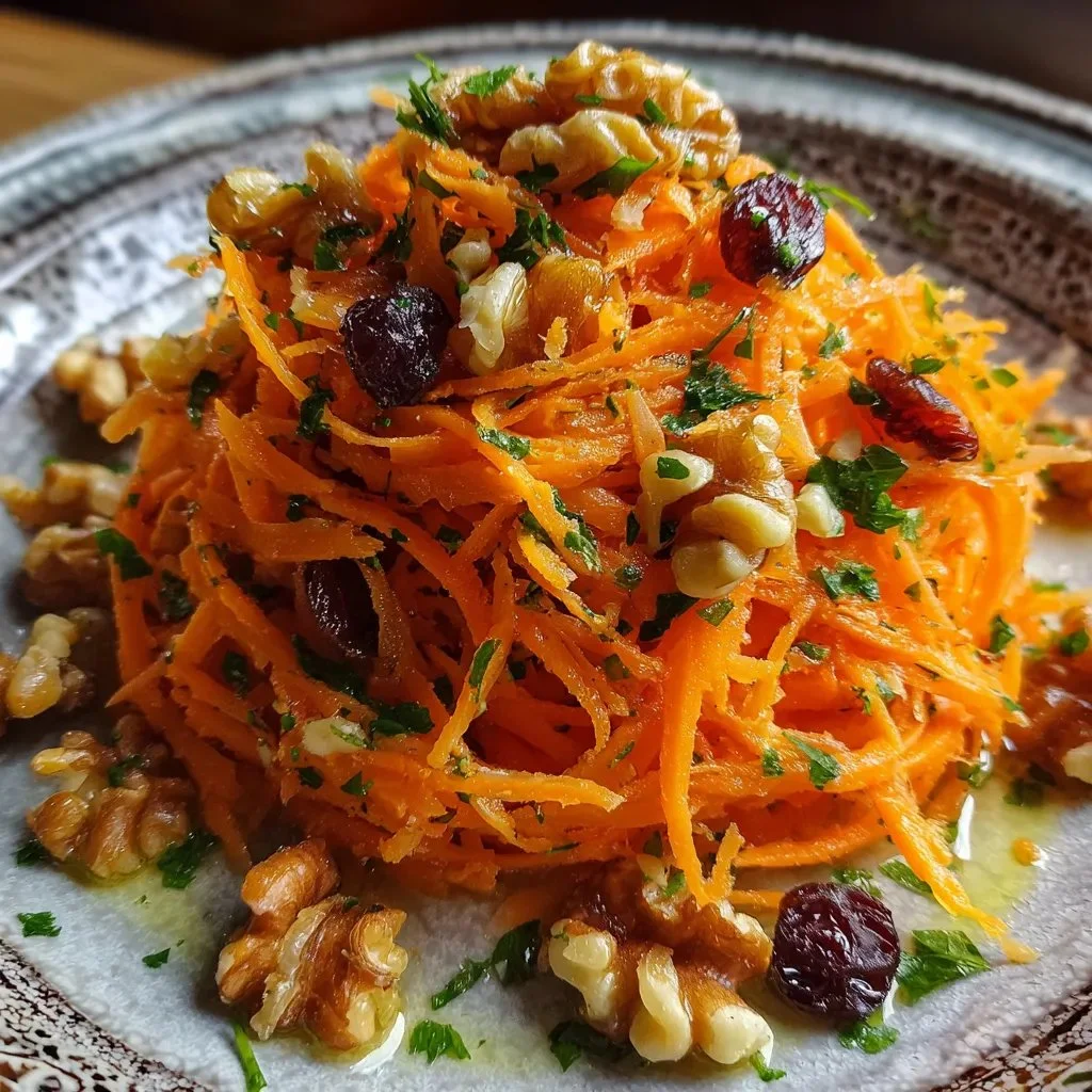 Fresh raw carrot salad with vibrant colors and healthy ingredients