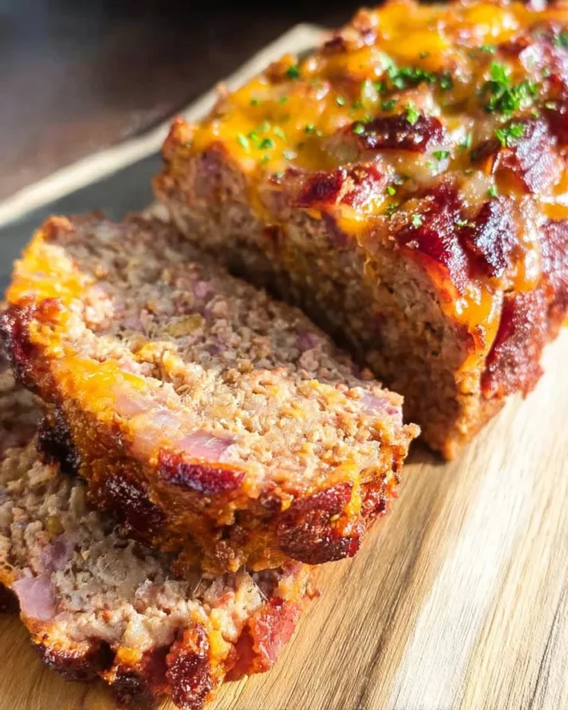 Delicious smoked meatloaf cooked to perfection on a grill.