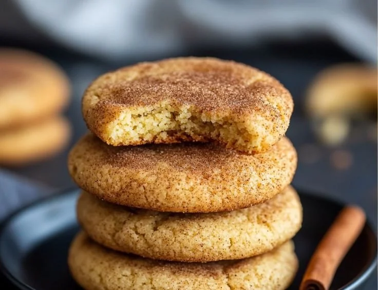 Batch of freshly baked snickerdoodle cookies with cinnamon sugar