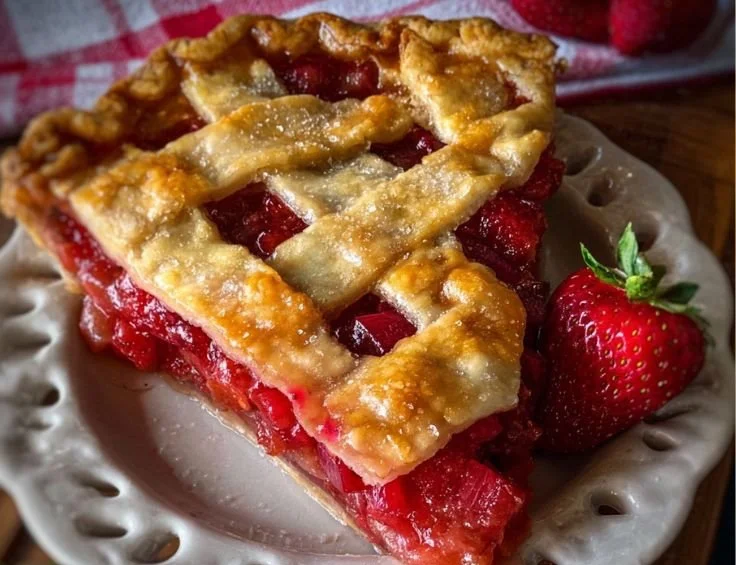 Homemade Strawberry Rhubarb Pie with fresh strawberries and rhubarb filling