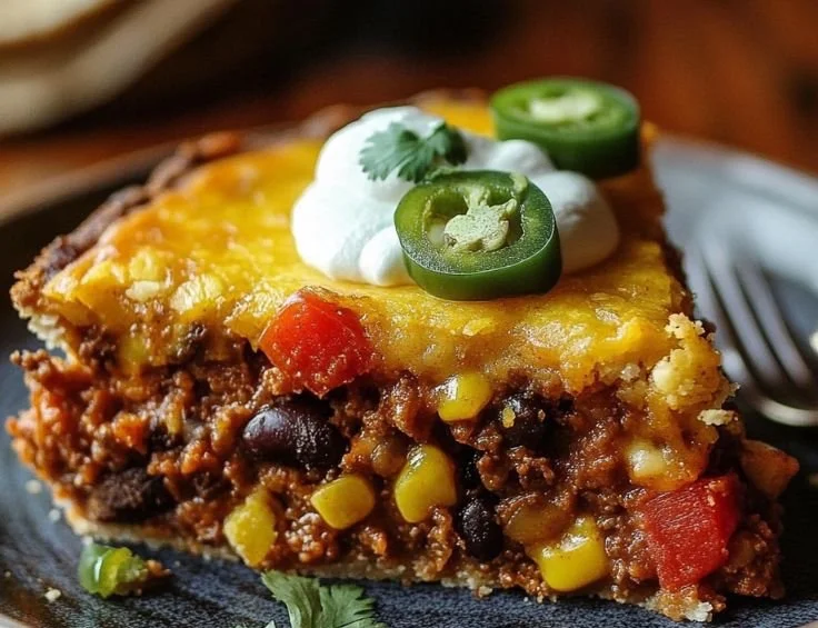 Delicious Tamale Pie ready to serve with toppings and sides