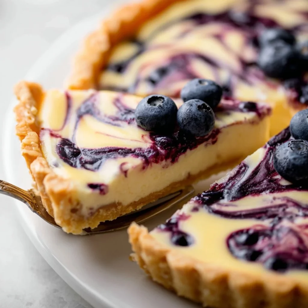 Delicious lemon blueberry tart with a flaky crust and fresh berries