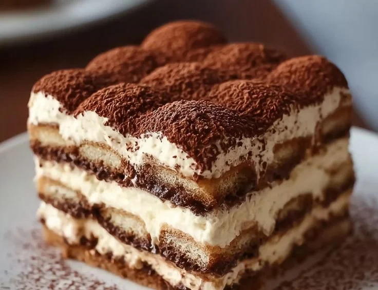 Delicious tiramisu cake with layers of espresso-soaked sponge and mascarpone cream