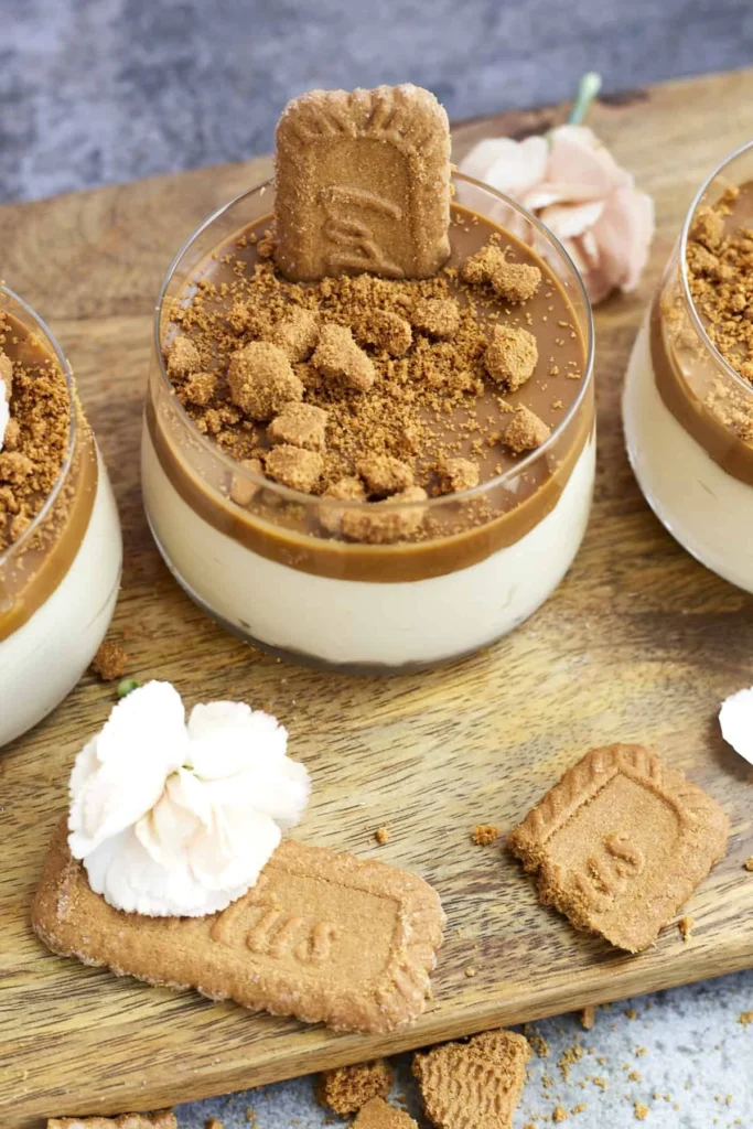 Delicious 2-ingredient Biscoff mousse served in a glass topped with cookie crumbs.