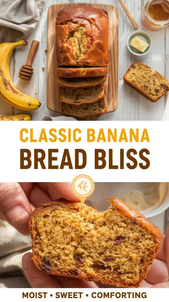 Delicious homemade banana bread with ripe bananas and walnuts