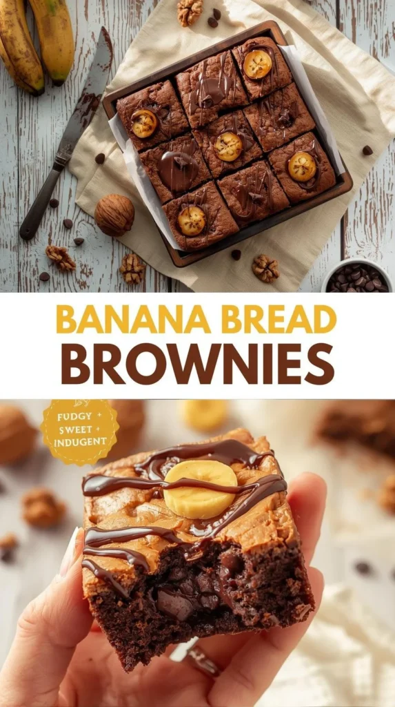 Delicious banana bread brownies topped with chocolate glaze