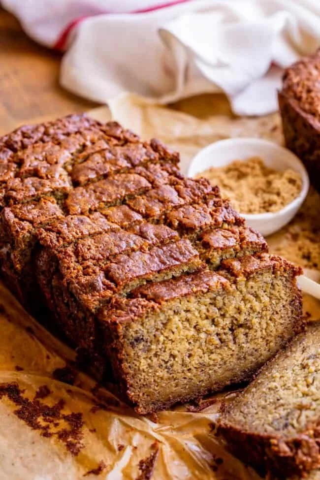 Moist banana bread baked with ripe bananas and warm spices.