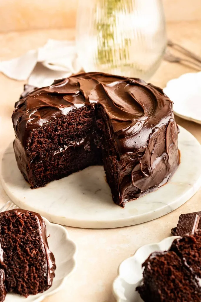 Delicious slice of Matilda's Chocolate Cake with rich frosting