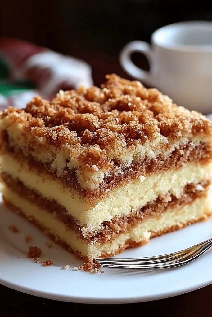 Delicious soft streusel coffee cake with a crumbly topping