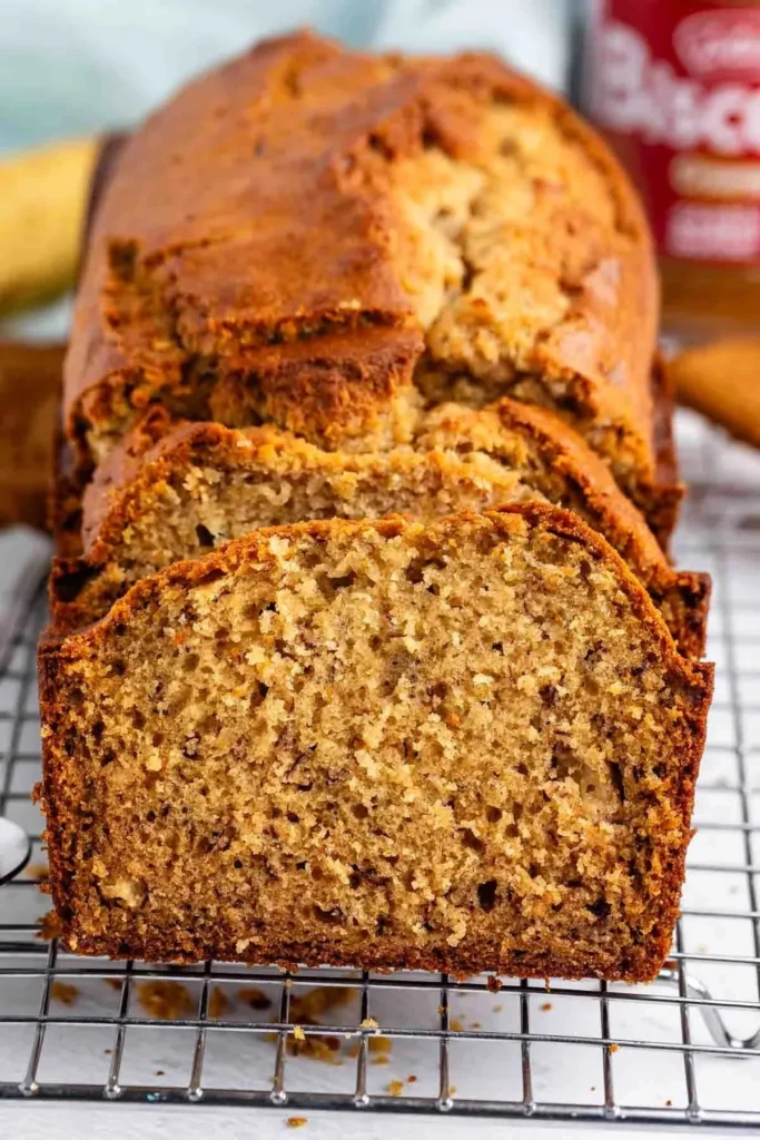 Delicious Biscoff Banana Bread with a rich caramel color and texture