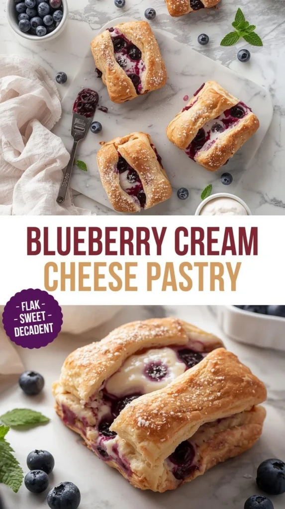 Blueberry cream cheese puff pastry served on a plate