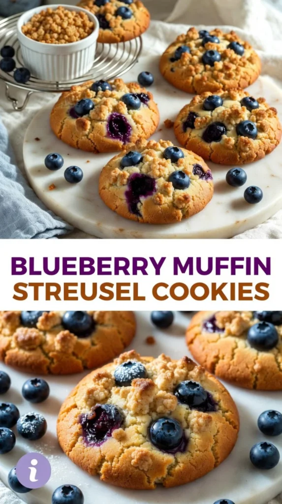 Blueberry muffin cookies with a crunchy streusel topping on a plate