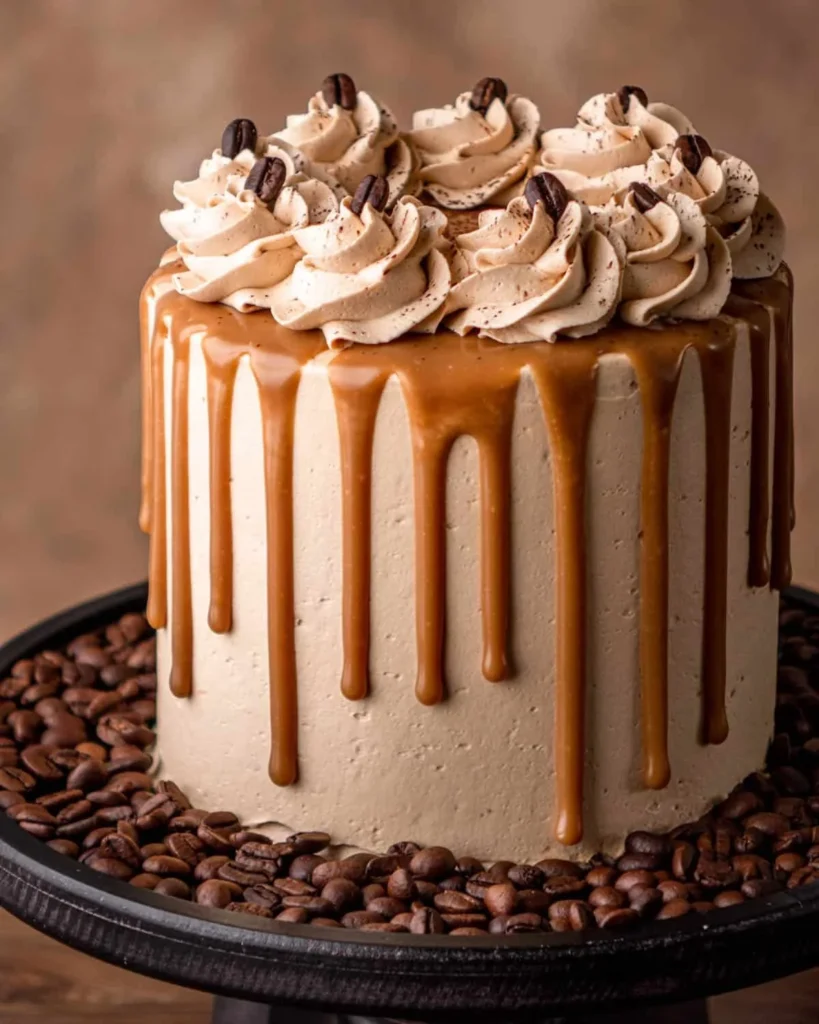 Deliciously moist cappuccino cake topped with coffee-flavored frosting.