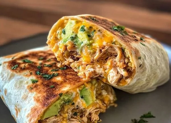 Chicken Avocado Ranch Burritos filled with tender chicken, creamy avocado, and ranch dressing.