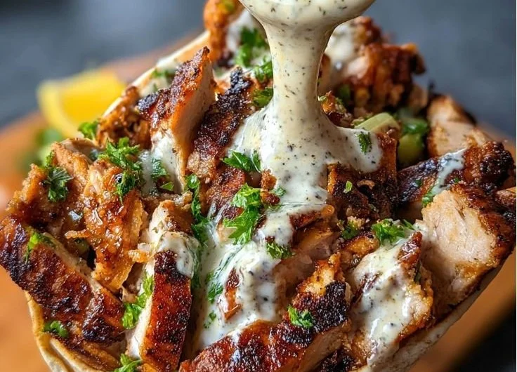 Delicious Chicken Shawarma served with creamy garlic sauce
