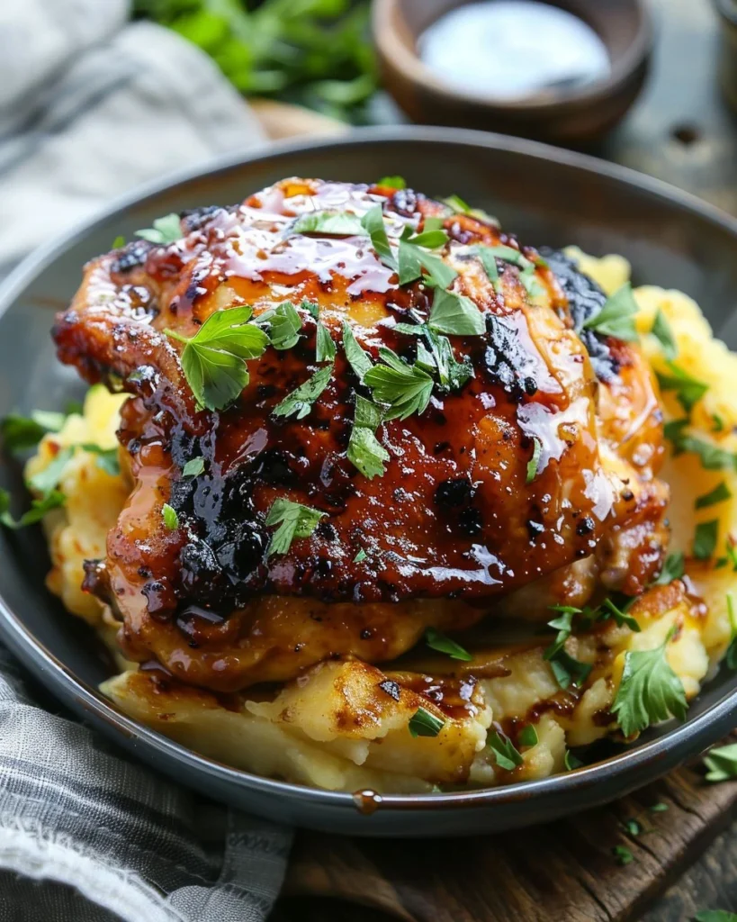 Chipotle Honey Chicken Thighs with Smoked Gouda Mashed Potatoes dish