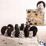 Delicious slices of Cookies and Cream Cake with chocolate cookie crumbs