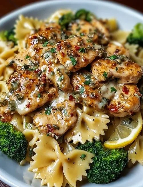 Cowboy Butter Lemon Bowtie Chicken Pasta with Broccoli