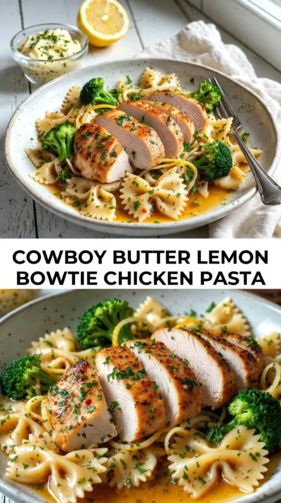 Cowboy Butter Lemon Bowtie Chicken Pasta with Broccoli - a flavorful and healthy dish