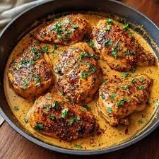 Delicious plate of creamy Cowboy Butter Chicken topped with fresh herbs